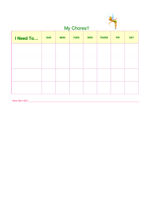 Tinkerbell Weekly Chore Chart For Kids Printable pdf