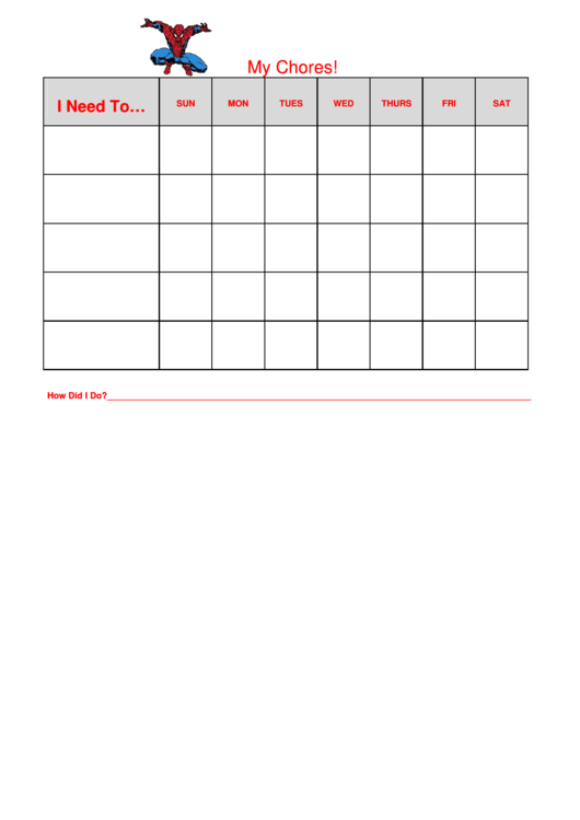Spider Man Weekly Chore Chart For Kids Printable pdf