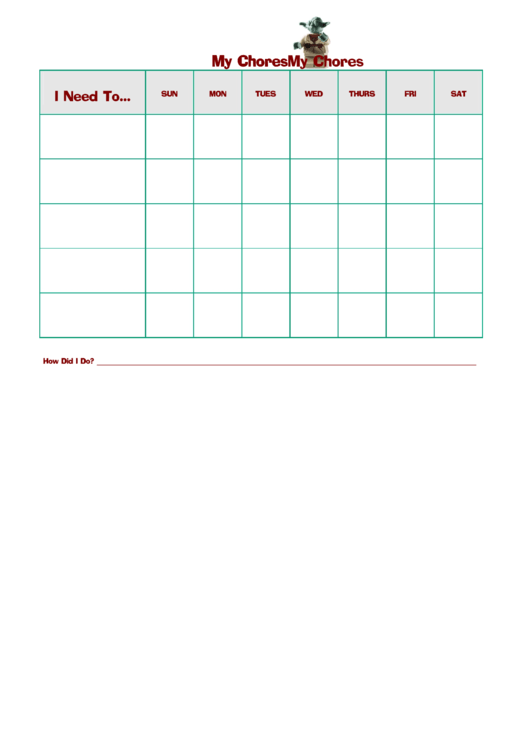 Lego Yoda Weekly Chore Chart For Kids Printable pdf
