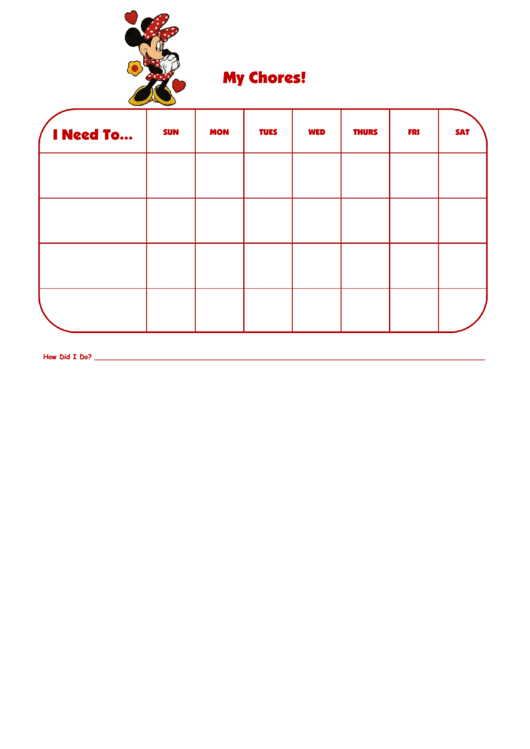 Minnie Mouse Weekly Chore Chart For Kids Printable pdf