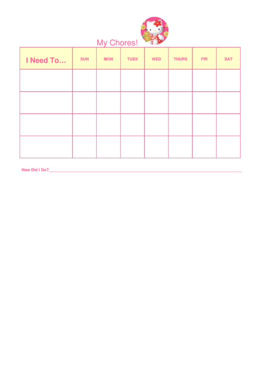 Hello Kitty Weekly Chore Chart For Kids Printable pdf