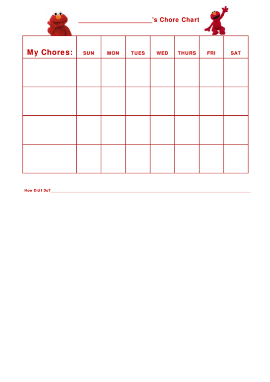 Elmo Weekly Chore Chart For Kids Printable pdf