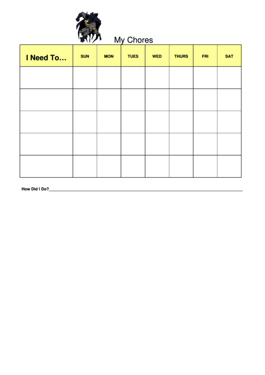 Batman Weekly Chore Chart For Kids Printable pdf