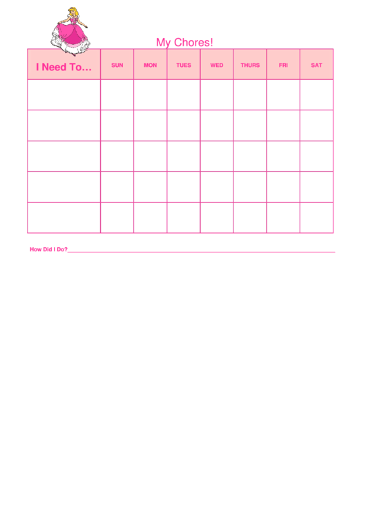 Cinderella Weekly Chore Chart For Kids - Pink Printable pdf