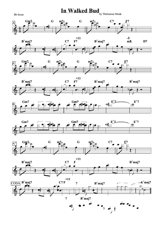 In Walked Bud By Thelonious Monk Printable pdf