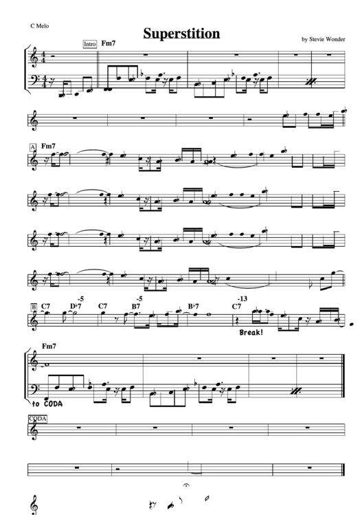 Superstition By Stevie Wonder - C Melo Printable pdf