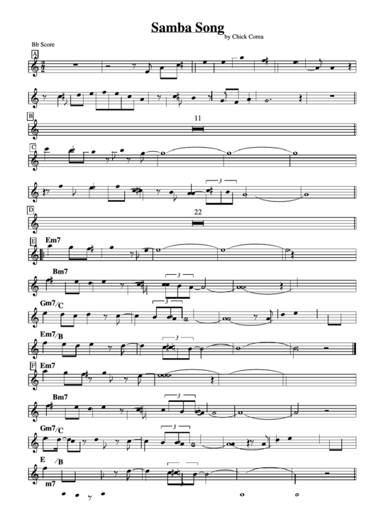 Samba Song By Chick Corea Printable pdf