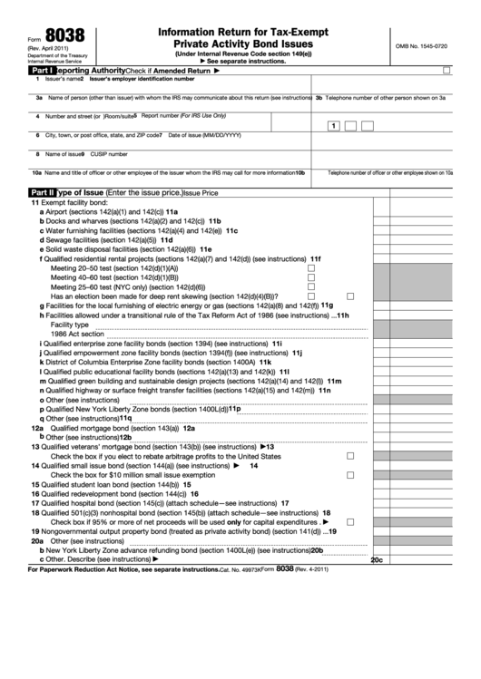 Form 8038 - Information Return For Tax-exempt Private Activity Bond Issues