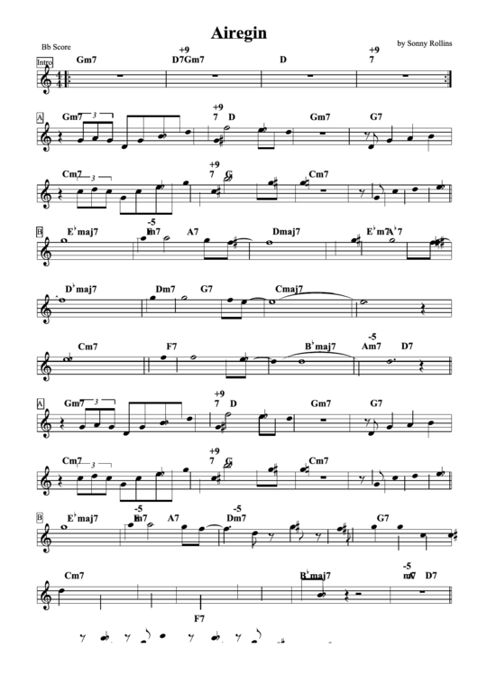 Airegin By Sonny Rollins Printable pdf