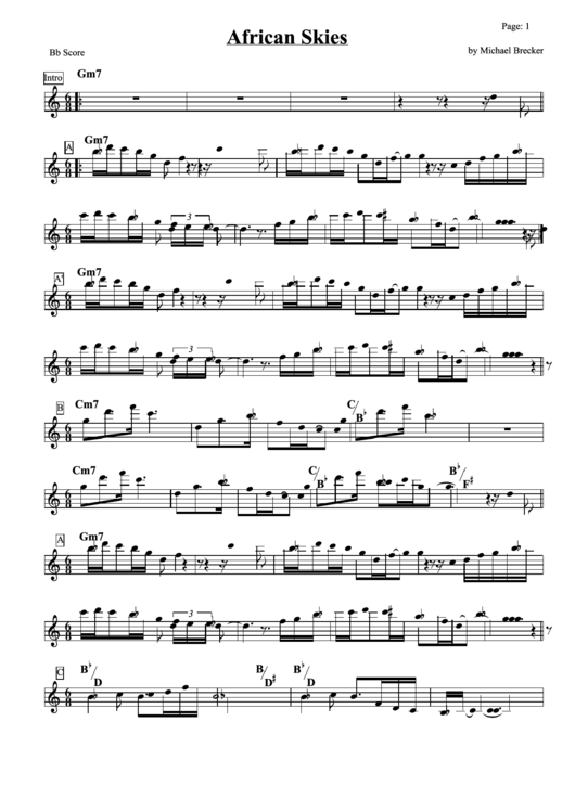 African Skies By Michael Brecker Sheet Music Printable pdf