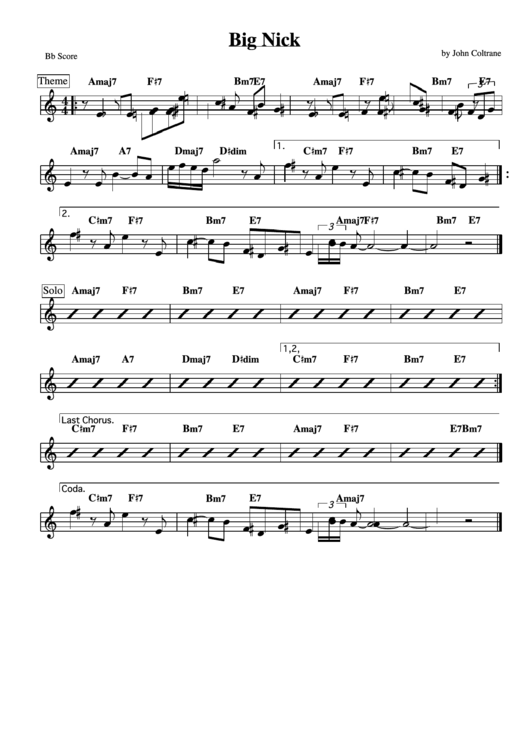 Big Nick By John Coltrane Sheet Music Printable pdf