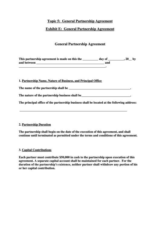 General Partnership Agreement Printable pdf