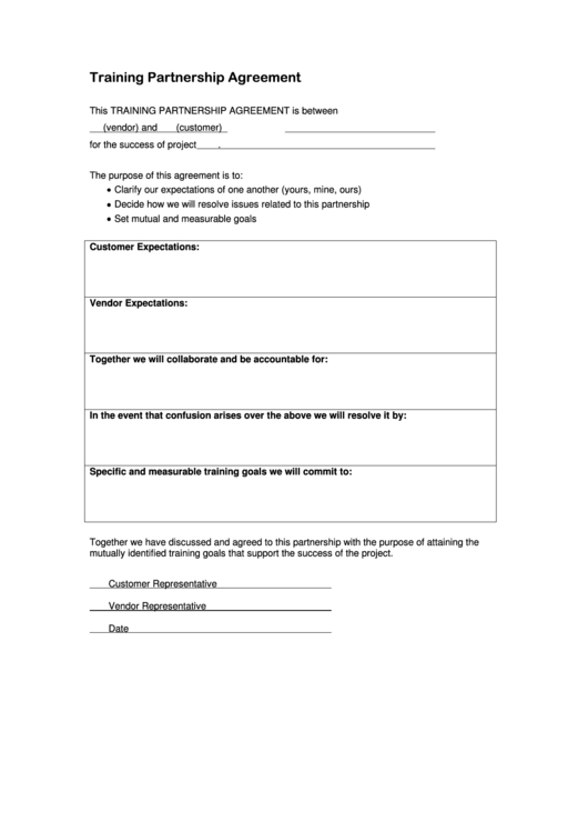 Training Partnership Agreement Printable pdf