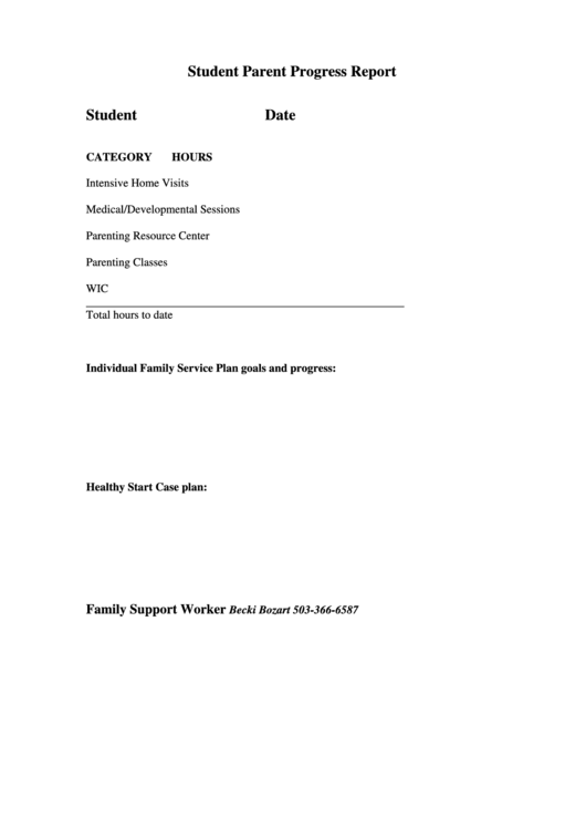 Student Parent Progress Report Printable pdf