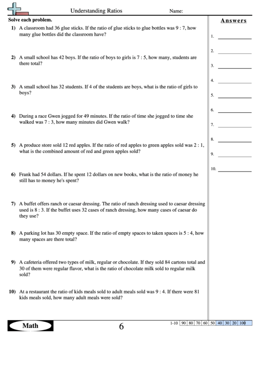 Understanding Ratios Worksheet With Answer Key Printable pdf