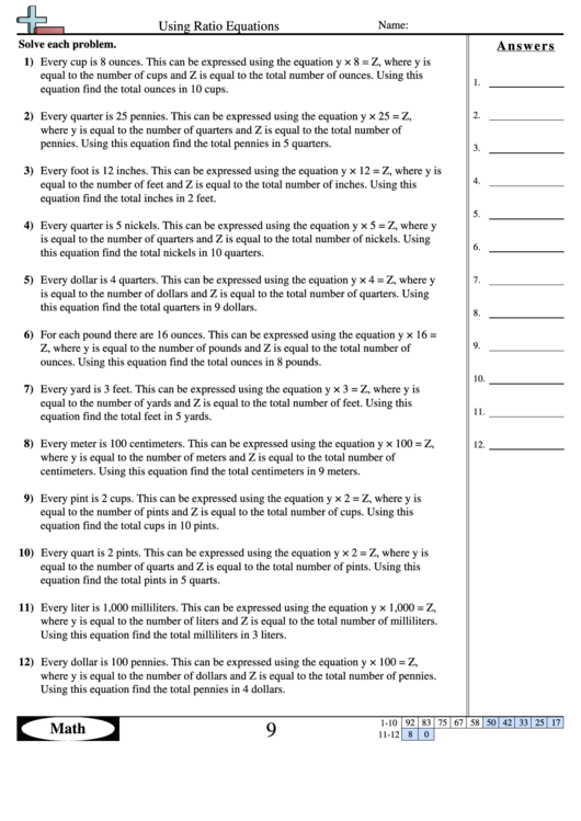 Using Ratio Equations Worksheet With Answer Key Printable pdf