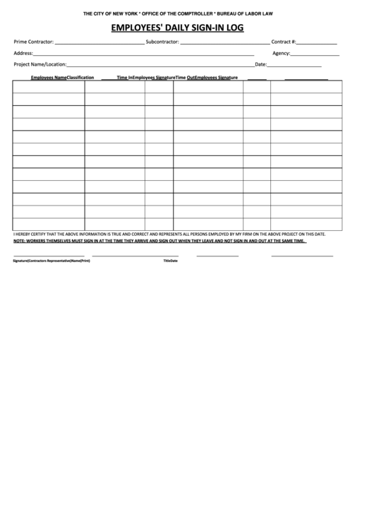 Employees' Daily Sign-in Log Template