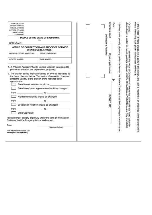 Notice Of Correction And Proof Of Service Template Printable pdf