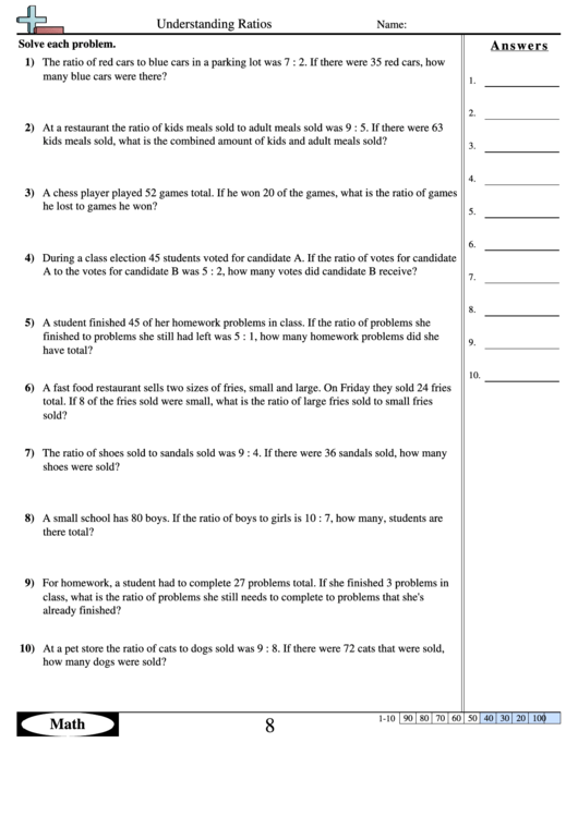 Understanding Ratios Worksheet With Answer Key Printable pdf