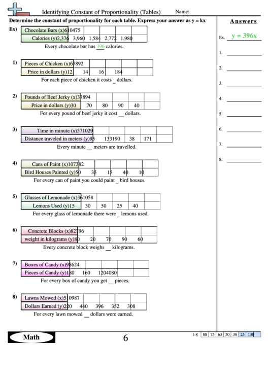 Identifying Constant Of Proportionality Tables Worksheet Printable