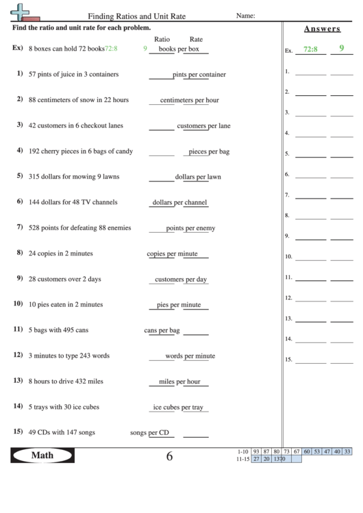 Finding Ratios And Unit Rate Worksheet Printable Pdf Download