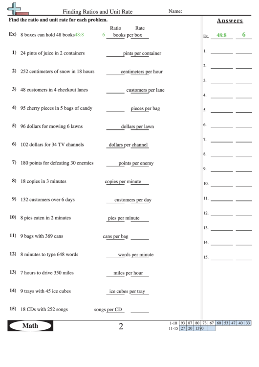 Ratio Unit Rate Worksheets