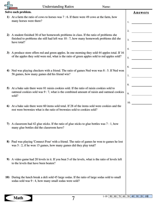 Understanding Ratios Worksheet With Answer Key Printable pdf