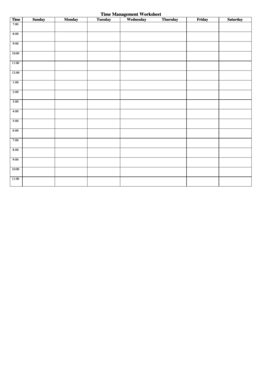 Time Management Worksheet Template Printable pdf
