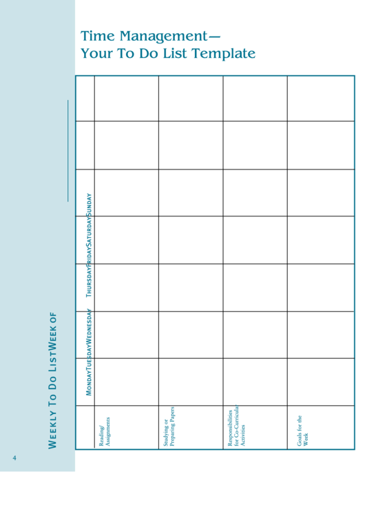 Time Management Your To Do List Template Printable pdf