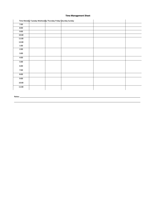 Time Management Sheet Template Printable pdf