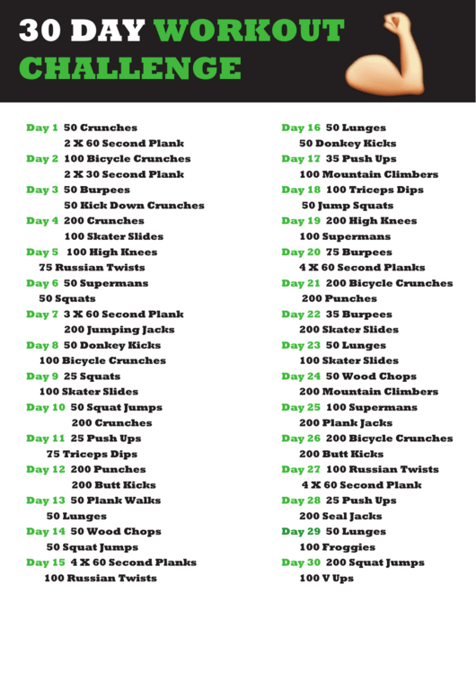 30 Day Workout Challenge Printable pdf