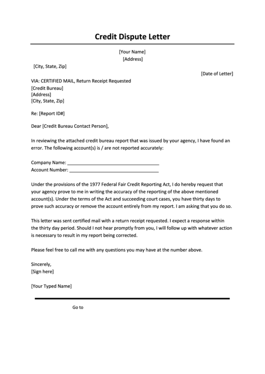 Credit Report Dispute Letter Template