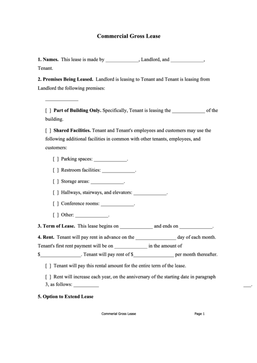 Fillable Commercial Gross Lease Printable pdf