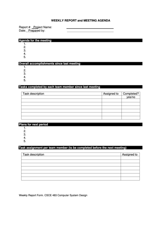 Weekly Report And Meeting Agenda Template printable pdf download