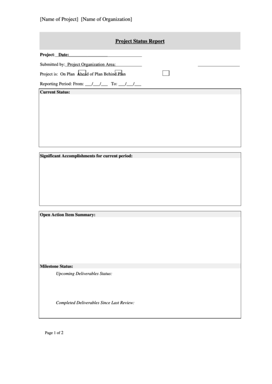 Project Status Report Printable pdf