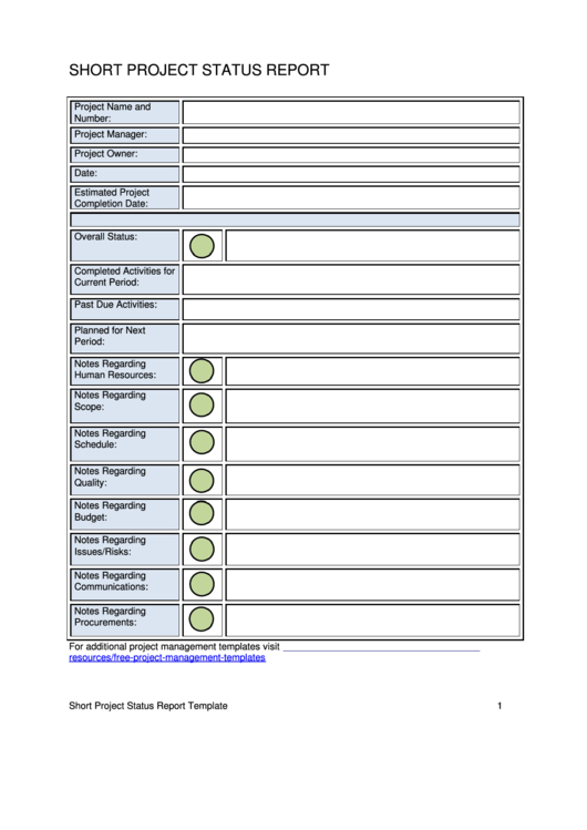 Short Project Status Report Printable pdf