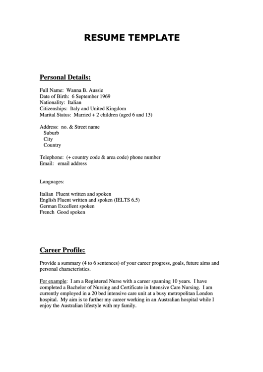 Resume Template printable pdf download