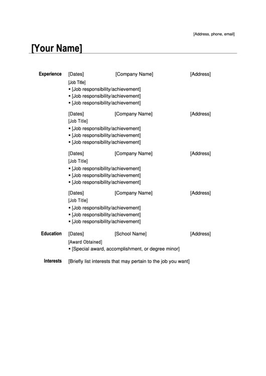 Resume Template Printable pdf