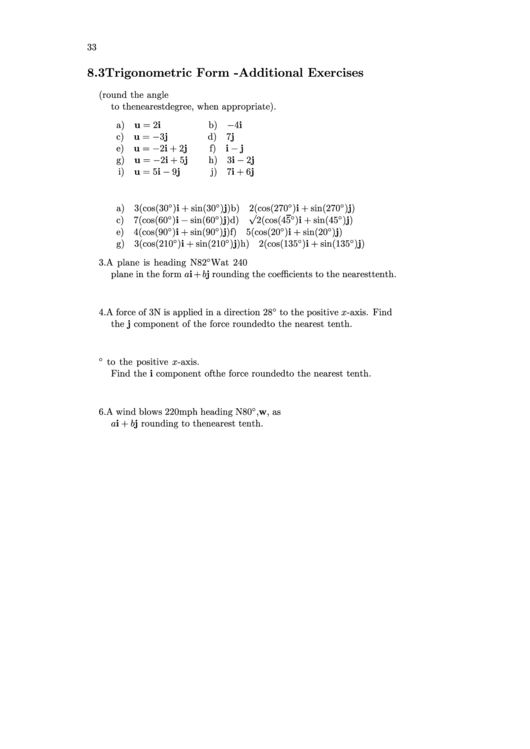 Trigonometric Form Worksheet Printable pdf