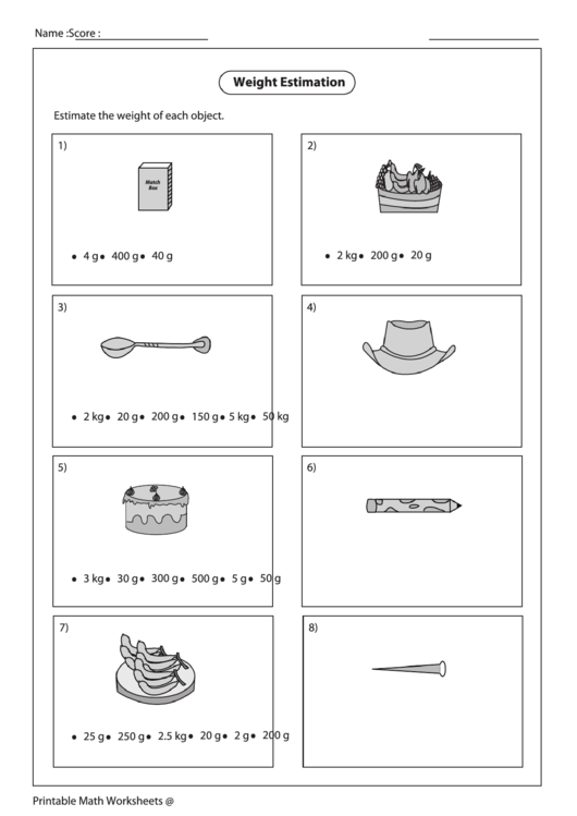 Weight Estimation Worksheet Printable pdf