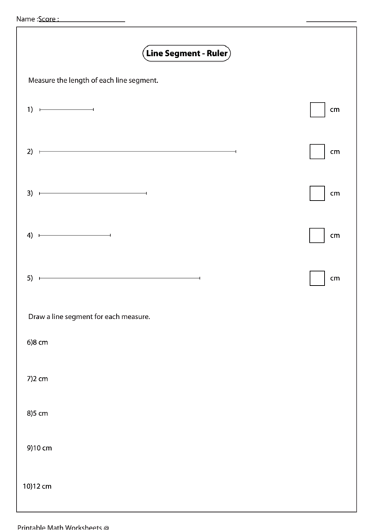 Line Segment Ruler Worksheet printable pdf download