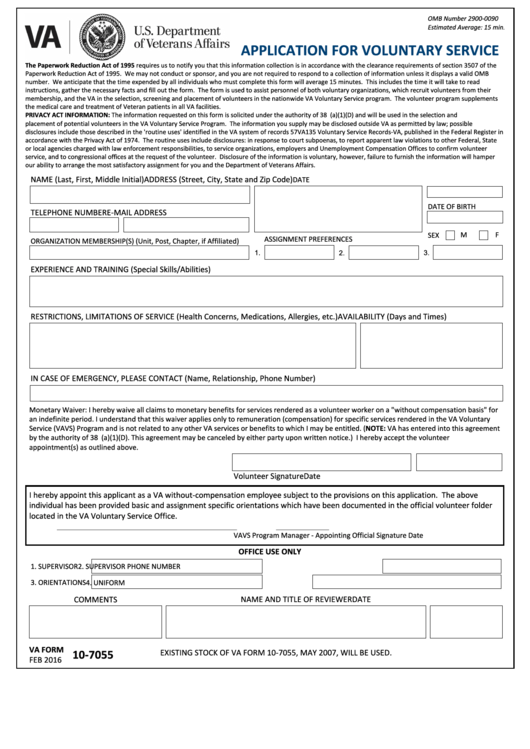 Application For Voluntary Service