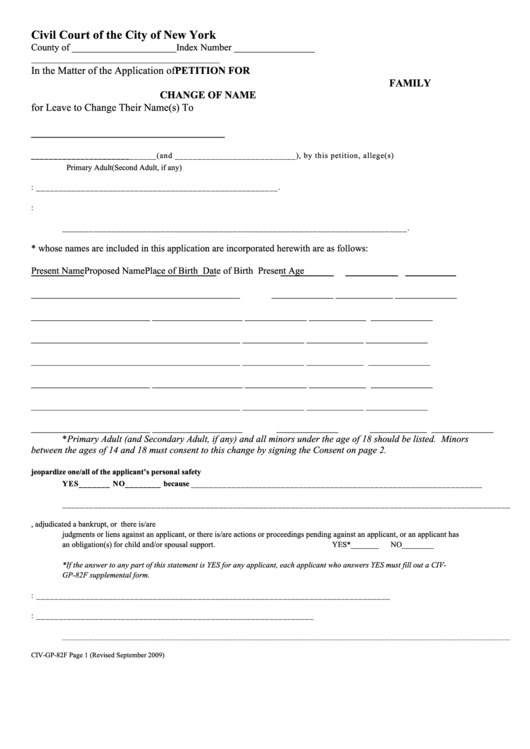 Fillable Petition For Change Of Family Name Printable pdf