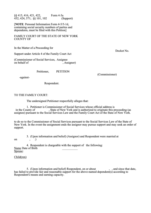 Petition Family Court Of The State Of New York printable pdf download