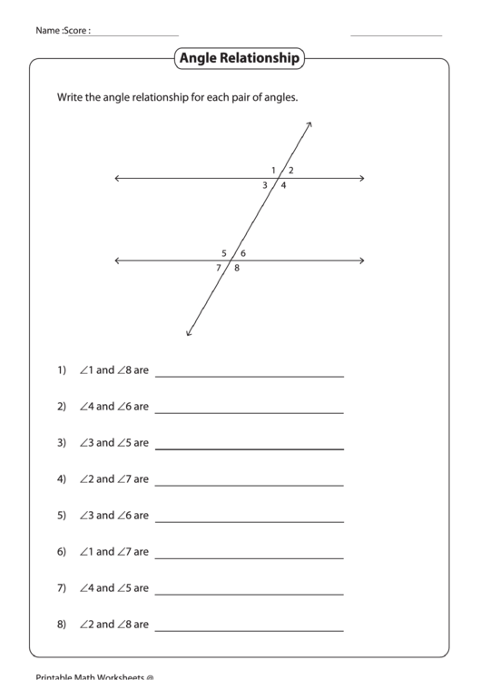 Angle Relationship Worksheet Template Printable Pdf Download