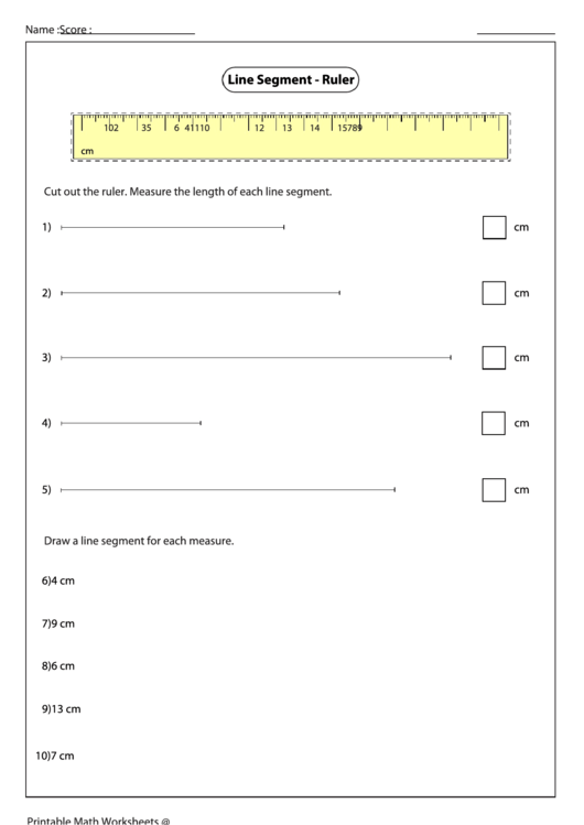 Cm Line Segment Ruler Worksheet Template Printable pdf