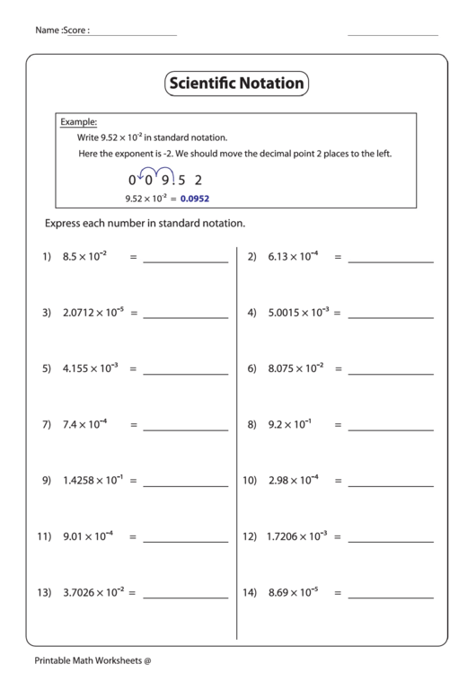 Expressing Numbers In Standard Notation Worksheet With Answer Key Printable pdf