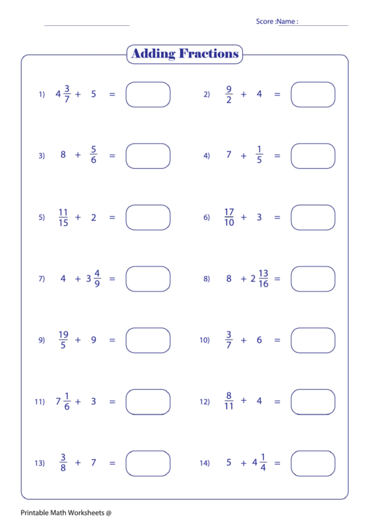 Adding Fractions 22 printable pdf download