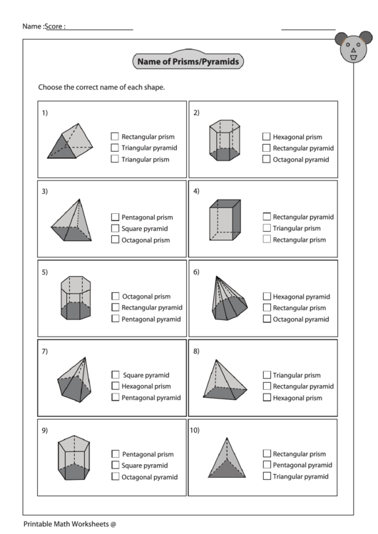 Name Of Prisms Pyramids Worksheet With Answer Key Printable pdf