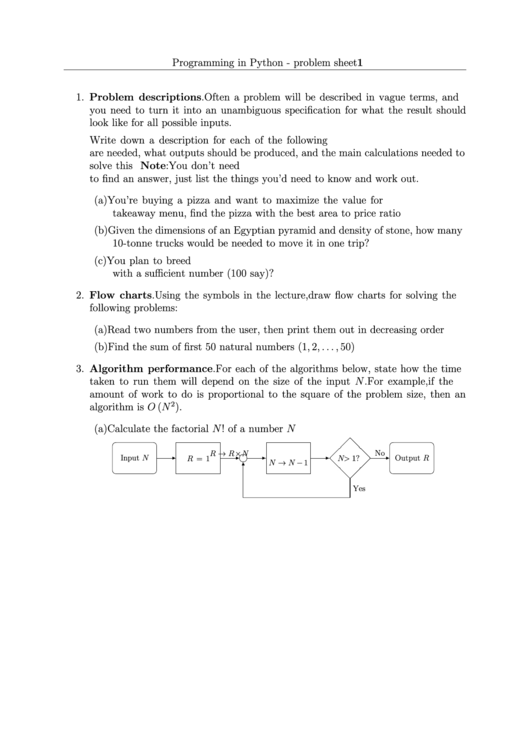 Programming In Python Problem Sheet Printable pdf
